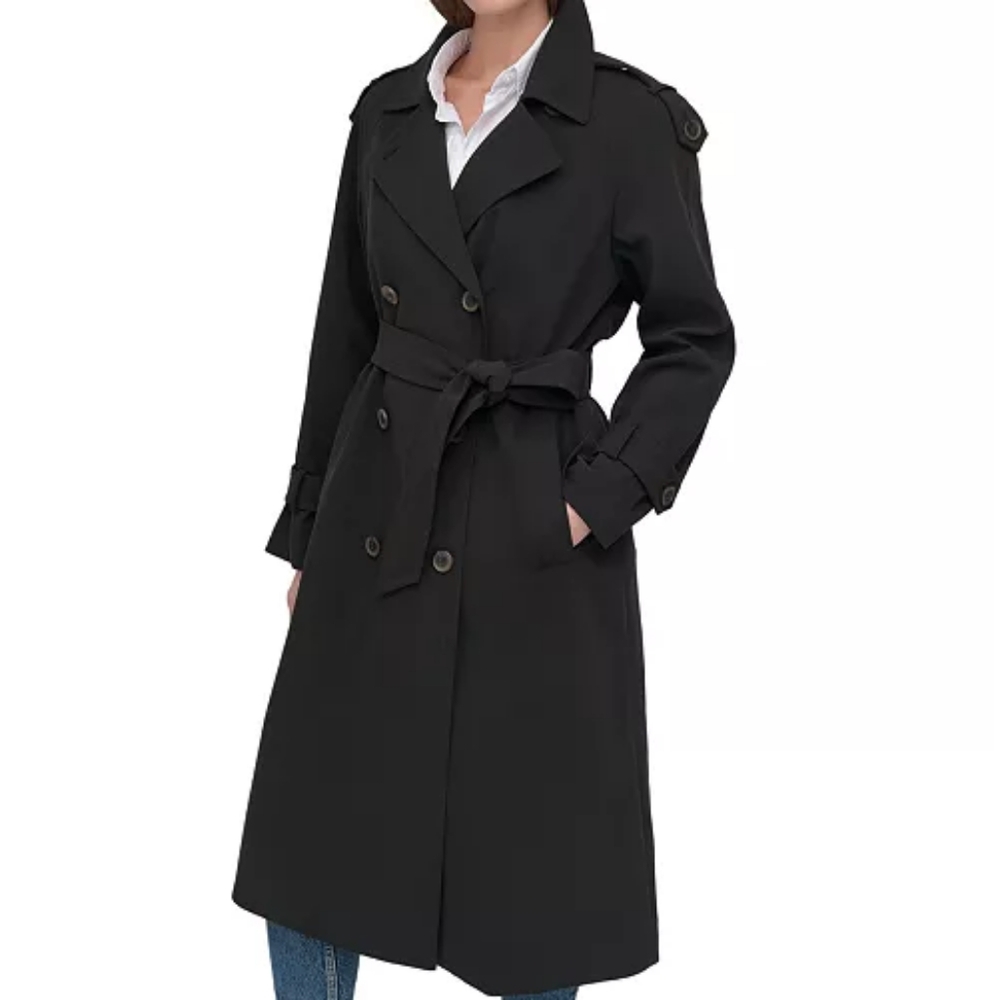 London Fog Elegant Black Trench Coat Size S
